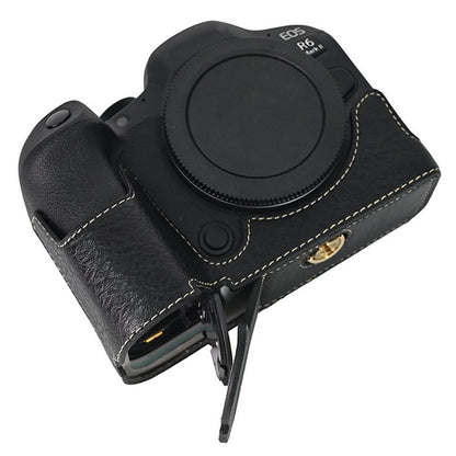 For Canon EOS R6 Mark II / R6 / R5 Camera Case Large Cutout Litchi Texture PU Leather Protective Cover