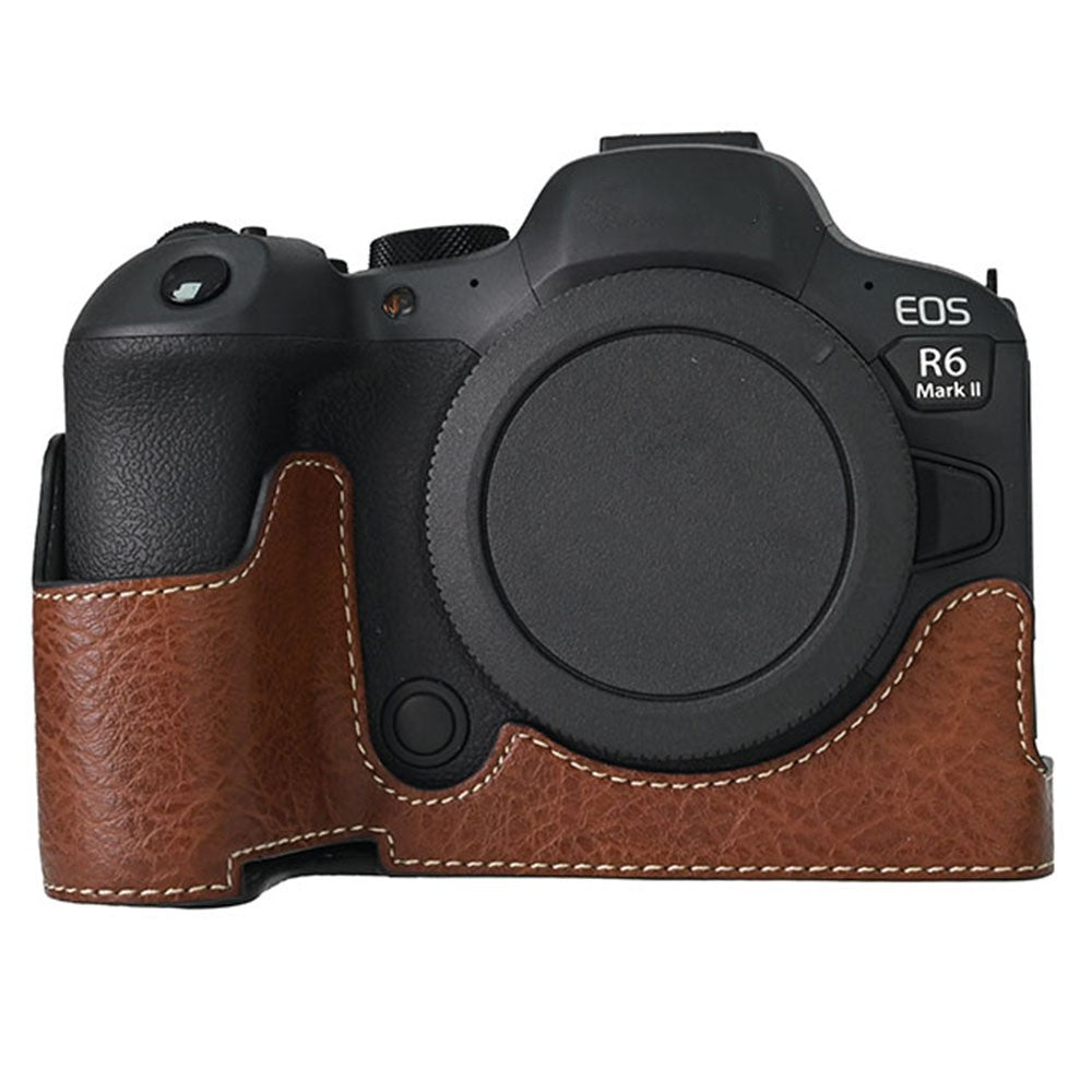 For Canon EOS R6 Mark II / R6 / R5 Camera Case Large Cutout Litchi Texture PU Leather Protective Cover