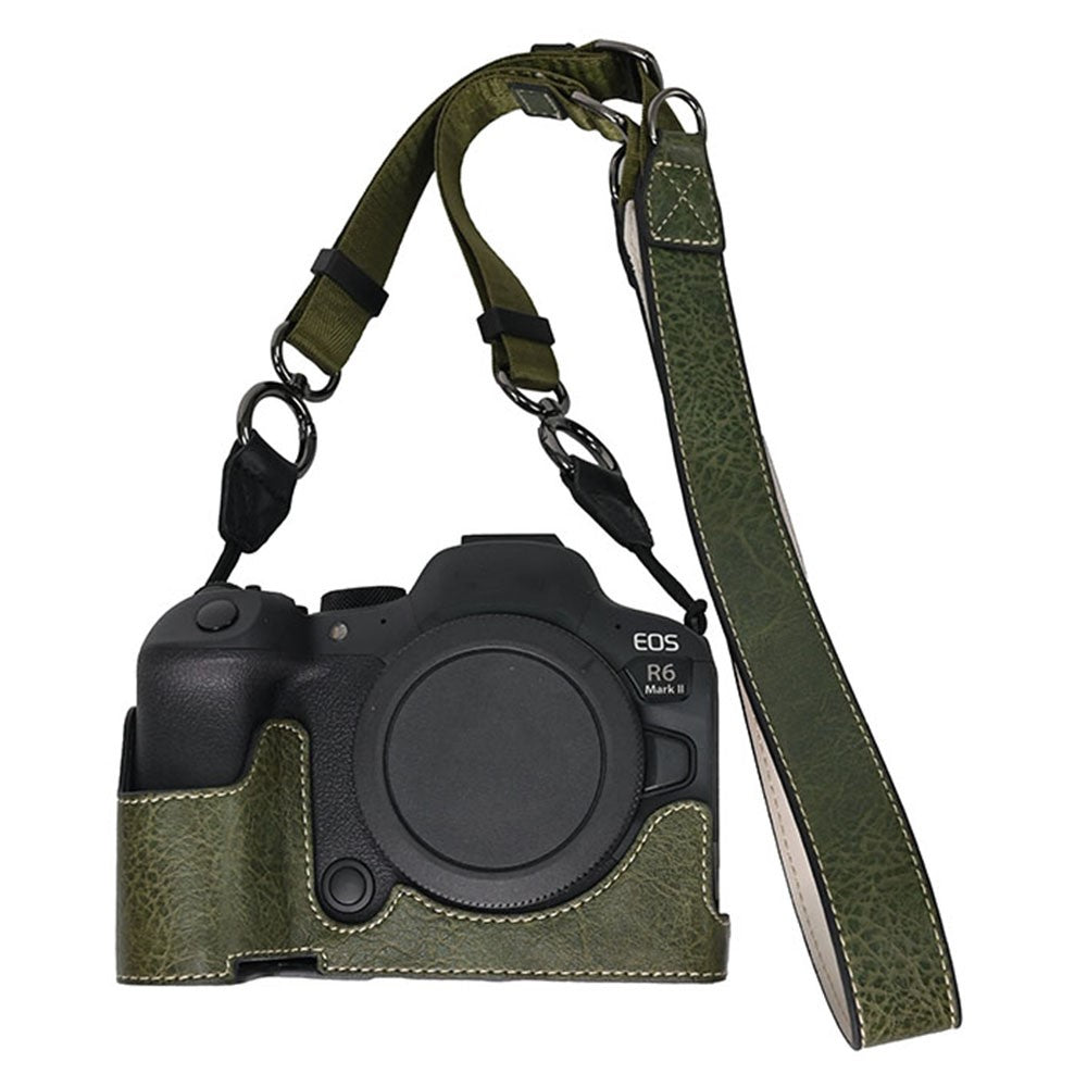 For Canon EOS R6 Mark II / R6 / R5 Camera Case with Shoulder Strap Large Cutout Litchi Texture PU Protective Cover