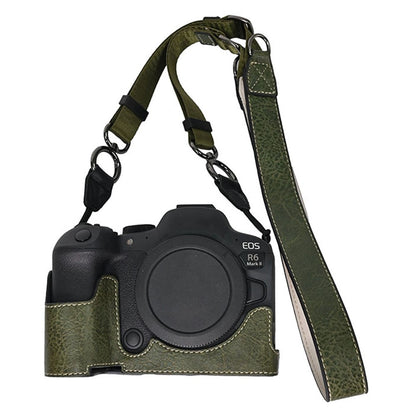 For Canon EOS R6 Mark II / R6 / R5 Camera Case with Shoulder Strap Large Cutout Litchi Texture PU Protective Cover