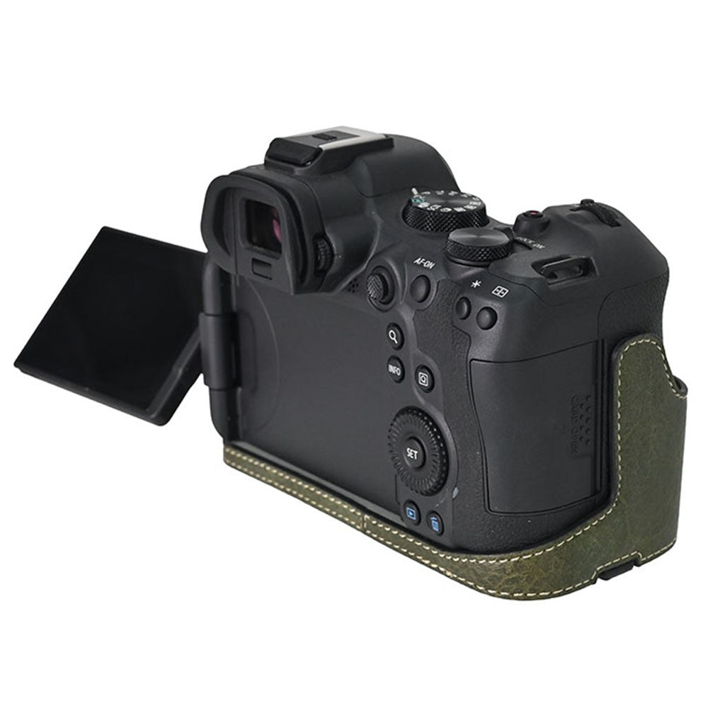 For Canon EOS R6 Mark II / R6 / R5 Camera Case with Shoulder Strap Large Cutout Litchi Texture PU Protective Cover