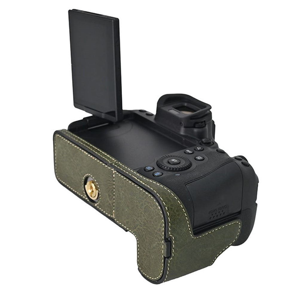 For Canon EOS R6 Mark II / R6 / R5 Camera Case with Shoulder Strap Large Cutout Litchi Texture PU Protective Cover