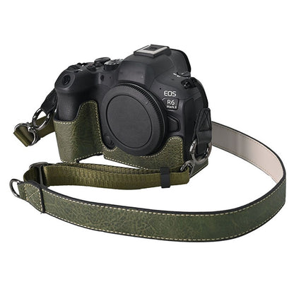For Canon EOS R6 Mark II / R6 / R5 Camera Case with Shoulder Strap Large Cutout Litchi Texture PU Protective Cover