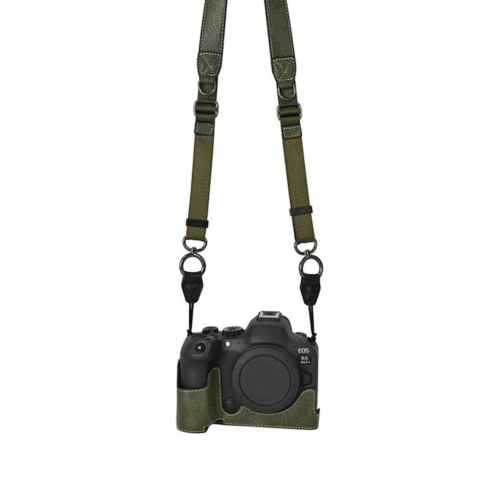 For Canon EOS R6 Mark II / R6 / R5 Camera Case with Shoulder Strap Large Cutout Litchi Texture PU Protective Cover