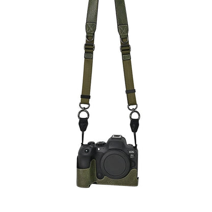 For Canon EOS R6 Mark II / R6 / R5 Camera Case with Shoulder Strap Large Cutout Litchi Texture PU Protective Cover