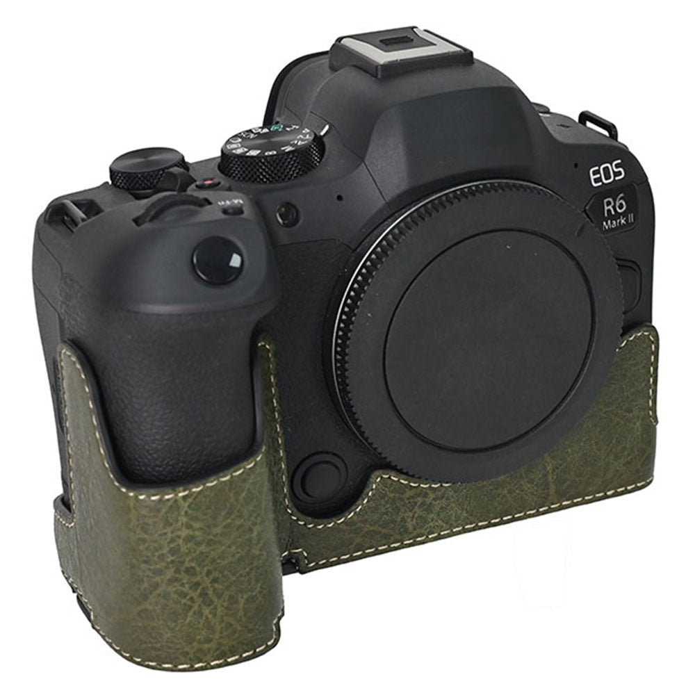 For Canon EOS R6 Mark II / R6 / R5 Camera Case with Shoulder Strap Large Cutout Litchi Texture PU Protective Cover