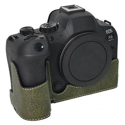 For Canon EOS R6 Mark II / R6 / R5 Camera Case with Shoulder Strap Large Cutout Litchi Texture PU Protective Cover