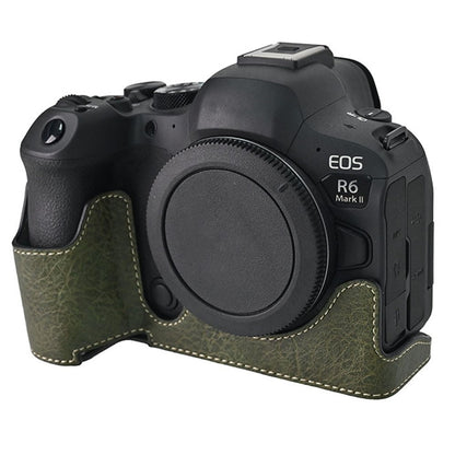 For Canon EOS R6 Mark II / R6 / R5 Camera Case with Shoulder Strap Large Cutout Litchi Texture PU Protective Cover