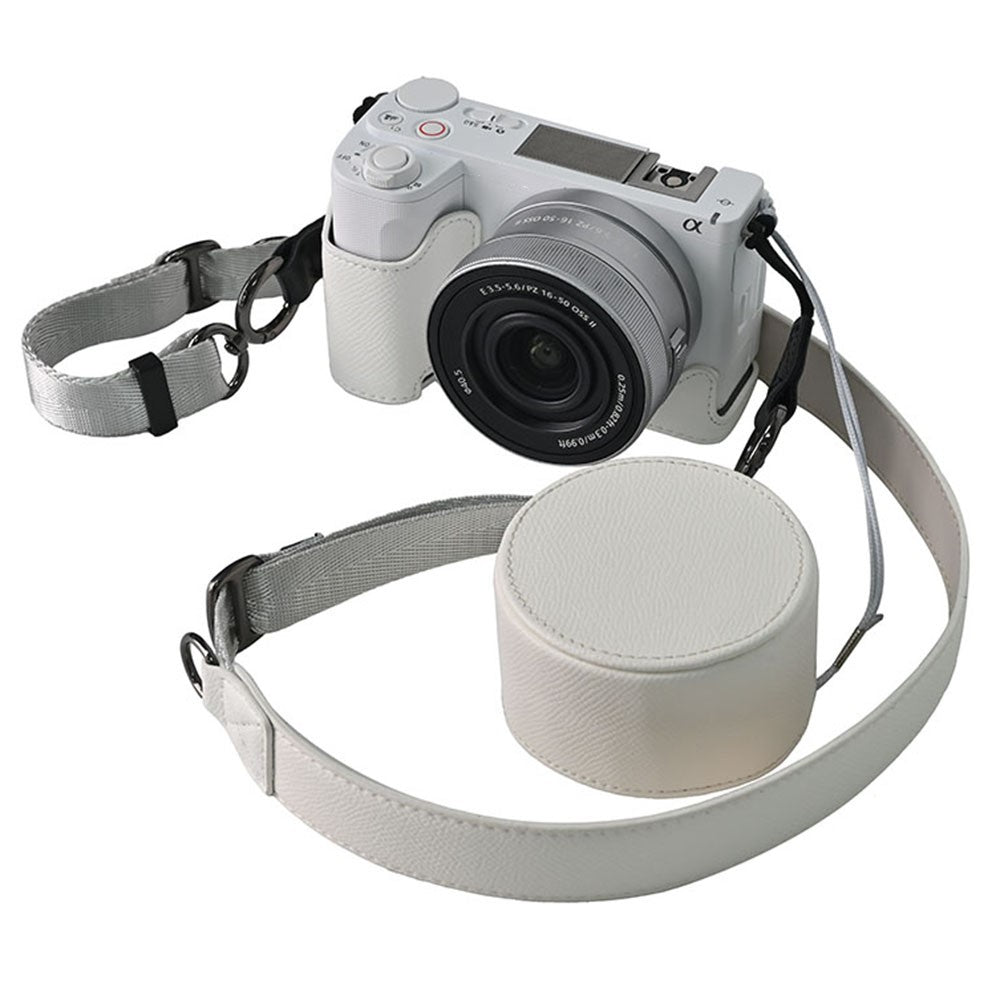For Sony ZV-E10 II Camera Base with Lens Cap Shoulder Strap PU Leather Protective Case Detachable Battery