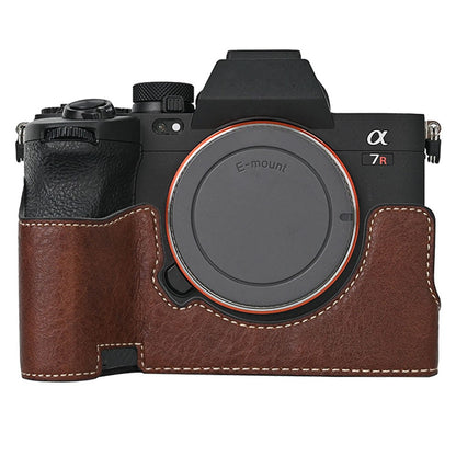 Camera Base for Sony A7M5 / A7R V / A7 IV / A7S III / Alpha 1 , Detachable Battery Litchi Texture PU Leather Protective Case