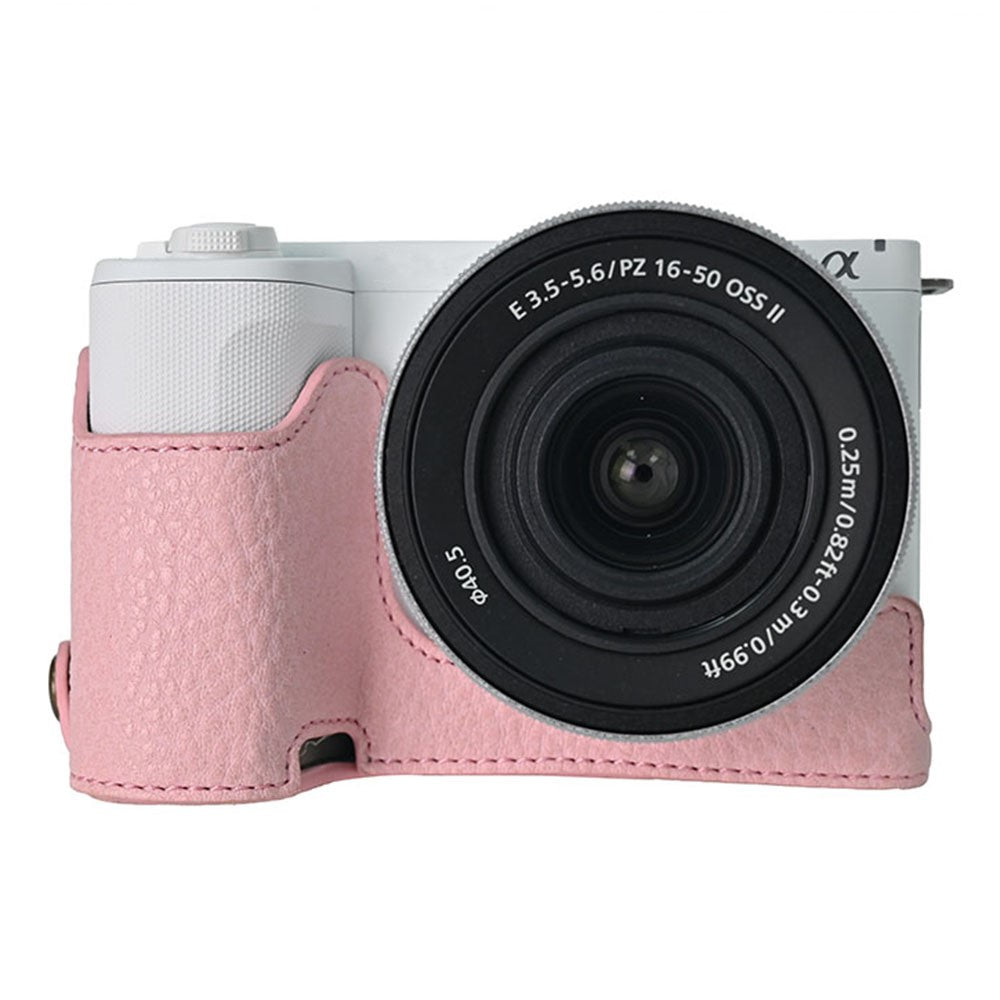 For Sony Alpha ZV-E10 II Camera Case Litchi Texture Leather Cover with Battery Hole + Strap