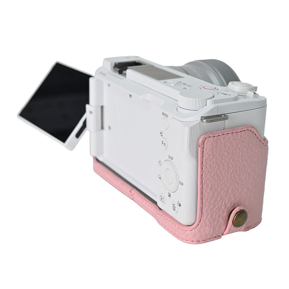 For Sony Alpha ZV-E10 II Camera Case Litchi Texture Leather Cover with Battery Hole + Strap