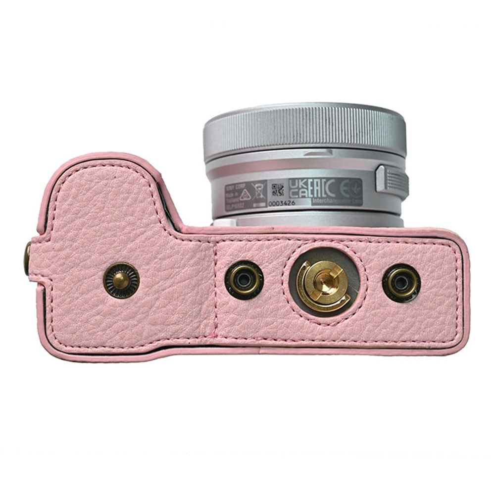 For Sony Alpha ZV-E10 II Camera Case Litchi Texture Leather Cover with Battery Hole + Strap