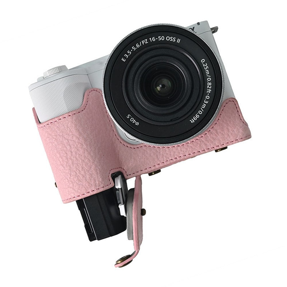 For Sony Alpha ZV-E10 II Camera Case Litchi Texture Leather Cover with Battery Hole + Strap