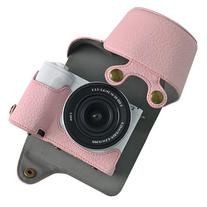 For Sony Alpha ZV-E10 II Camera Case Litchi Texture Leather Cover with Battery Hole + Strap