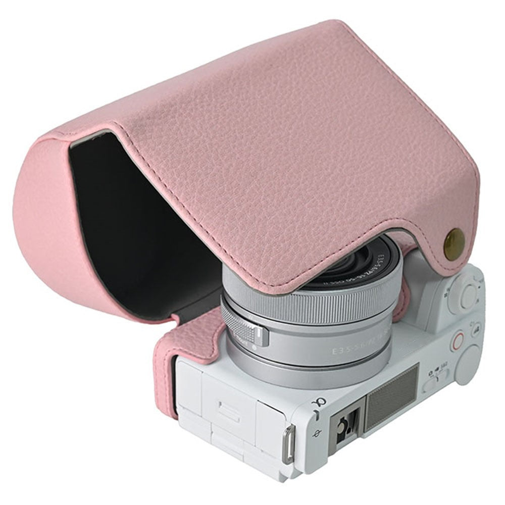 For Sony Alpha ZV-E10 II Camera Case Litchi Texture Leather Cover with Battery Hole + Strap