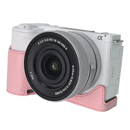 For Sony Alpha ZV-E10 II Camera Case Litchi Texture Leather Cover with Battery Hole + Strap