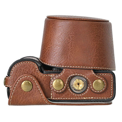 For Sony Alpha ZV-E10 Camera Case Litchi Texture Leather Cover with Battery Hole + Strap