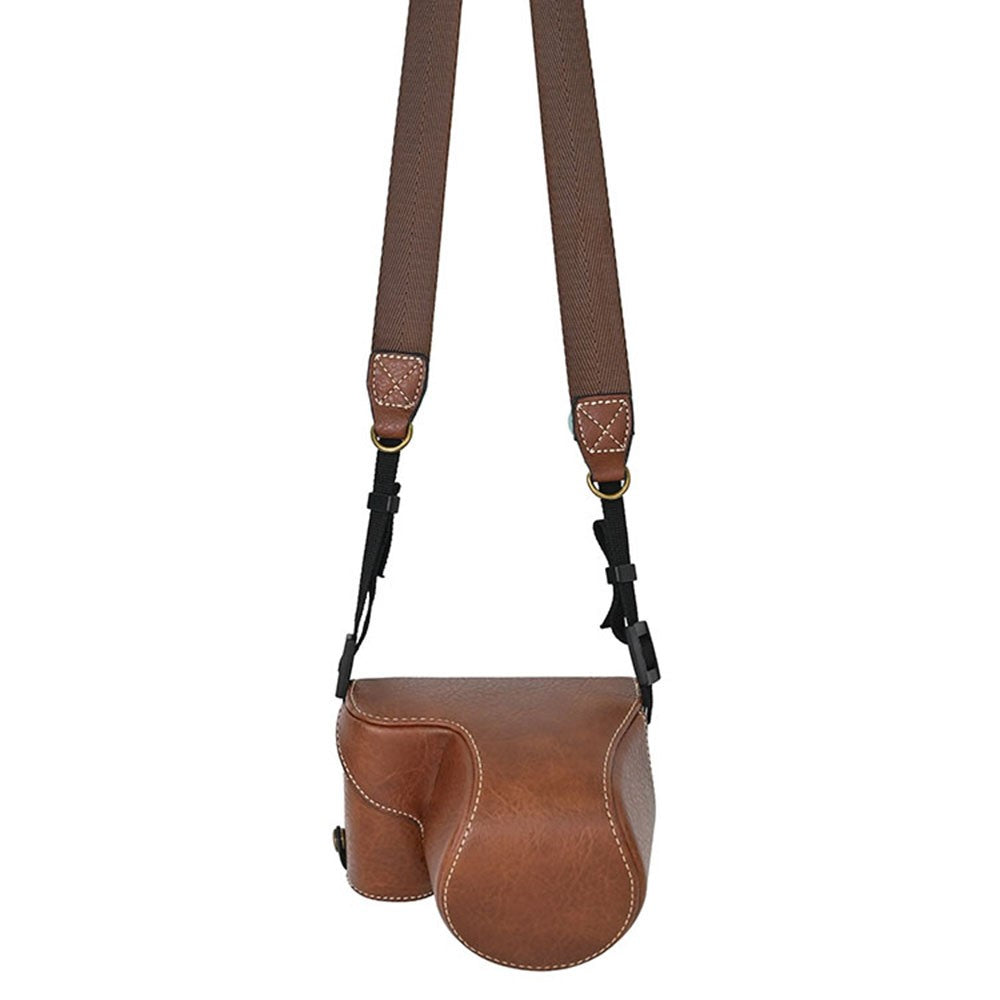For Sony Alpha ZV-E10 Camera Case Litchi Texture Leather Cover with Battery Hole + Strap