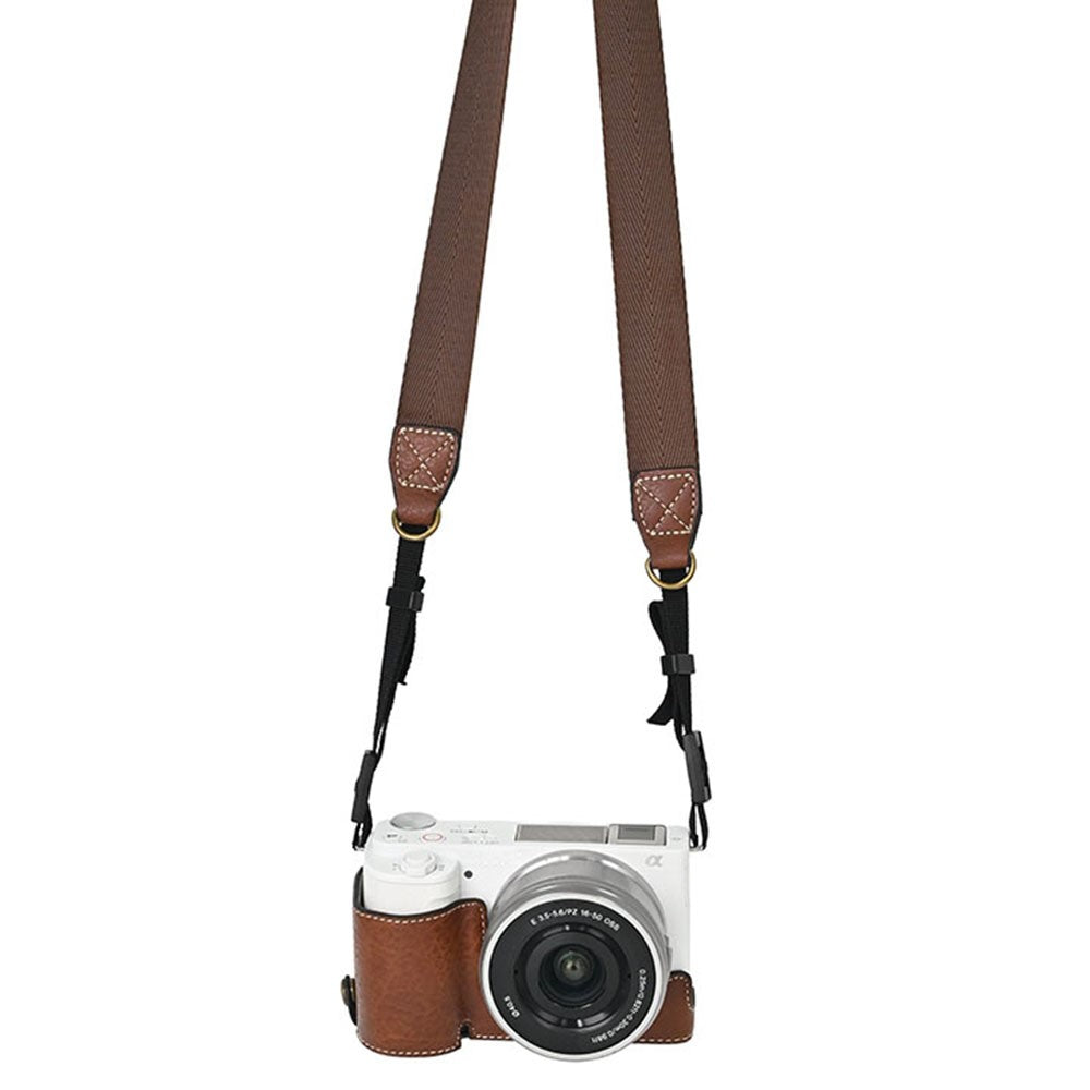 For Sony Alpha ZV-E10 Camera Case Litchi Texture Leather Cover with Battery Hole + Strap