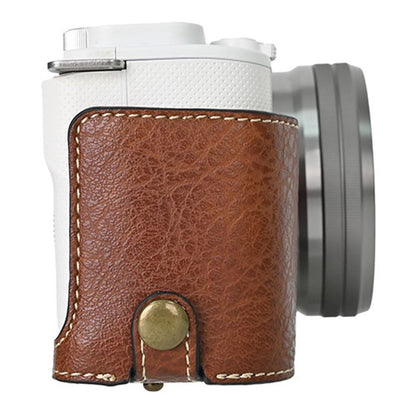 For Sony Alpha ZV-E10 Camera Case Litchi Texture Leather Cover with Battery Hole + Strap