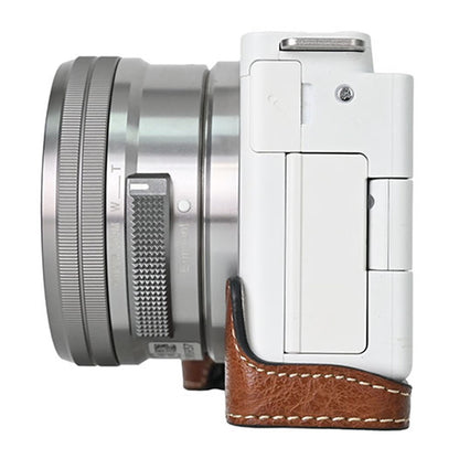 For Sony Alpha ZV-E10 Camera Case Litchi Texture Leather Cover with Battery Hole + Strap