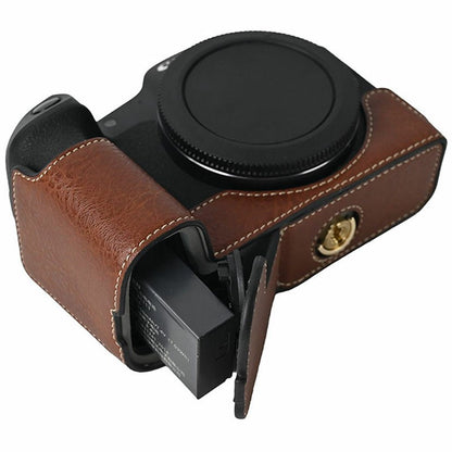 For Canon EOS R8 Camera Half Case Litchi Texture PU Leather Protective Cover with Battery Opening