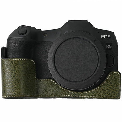 For Canon EOS R8 Camera Half Case Litchi Texture PU Leather Protective Cover with Battery Opening