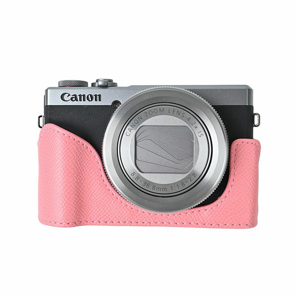 For Canon PowerShot G7 X Mark III / G7 X Mark II Camera Case with Shoulder Strap Leather Cover
