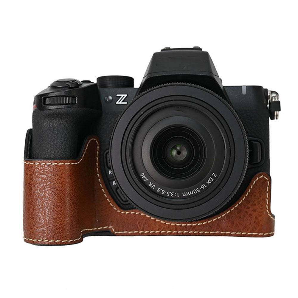 For Nikon Z 50 II Camera Half Case Litchi Texture Battery Opening PU Leather Cover with Shoulder Strap