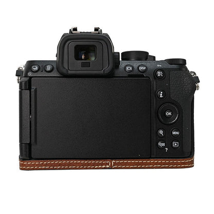 For Nikon Z 50 II Camera Half Case Litchi Texture Battery Opening PU Leather Cover with Shoulder Strap