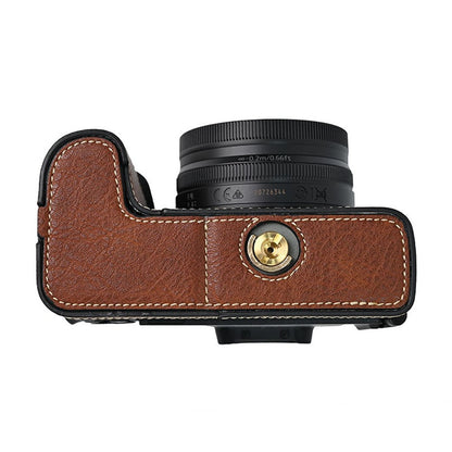 For Nikon Z 50 II Camera Half Case Litchi Texture Battery Opening PU Leather Cover with Shoulder Strap