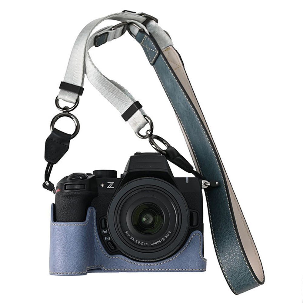 For Nikon Z 50 II Camera Half Case Litchi Texture Battery Opening PU Leather Cover with Shoulder Strap