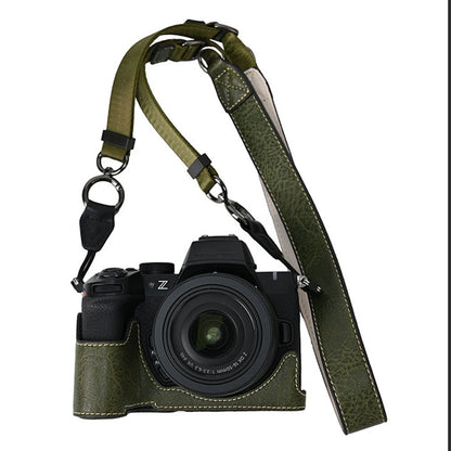 For Nikon Z 50 II Camera Half Case Litchi Texture Battery Opening PU Leather Cover with Shoulder Strap