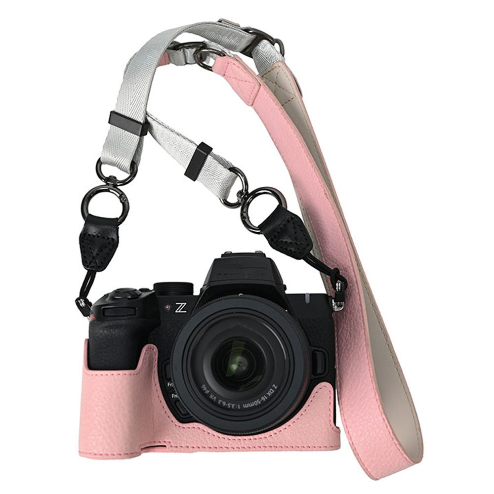 For Nikon Z 50 II Camera Half Case Litchi Texture Battery Opening PU Leather Cover with Shoulder Strap