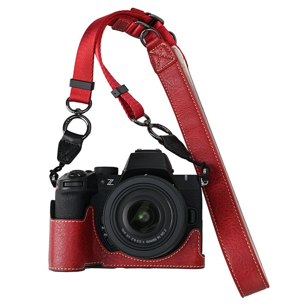 For Nikon Z 50 II Camera Half Case Litchi Texture Battery Opening PU Leather Cover with Shoulder Strap