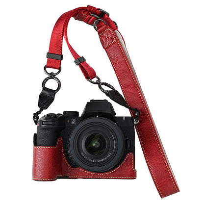 For Nikon Z 50 II Camera Half Case Litchi Texture Battery Opening PU Leather Cover with Shoulder Strap