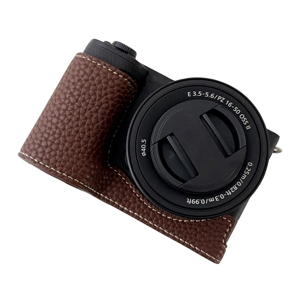 For Sony Alpha ZV-E10 II Camera Case PU Leather Protective Cover with Screw Hole