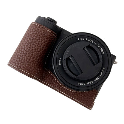 For Sony Alpha ZV-E10 II Camera Case PU Leather Protective Cover with Screw Hole