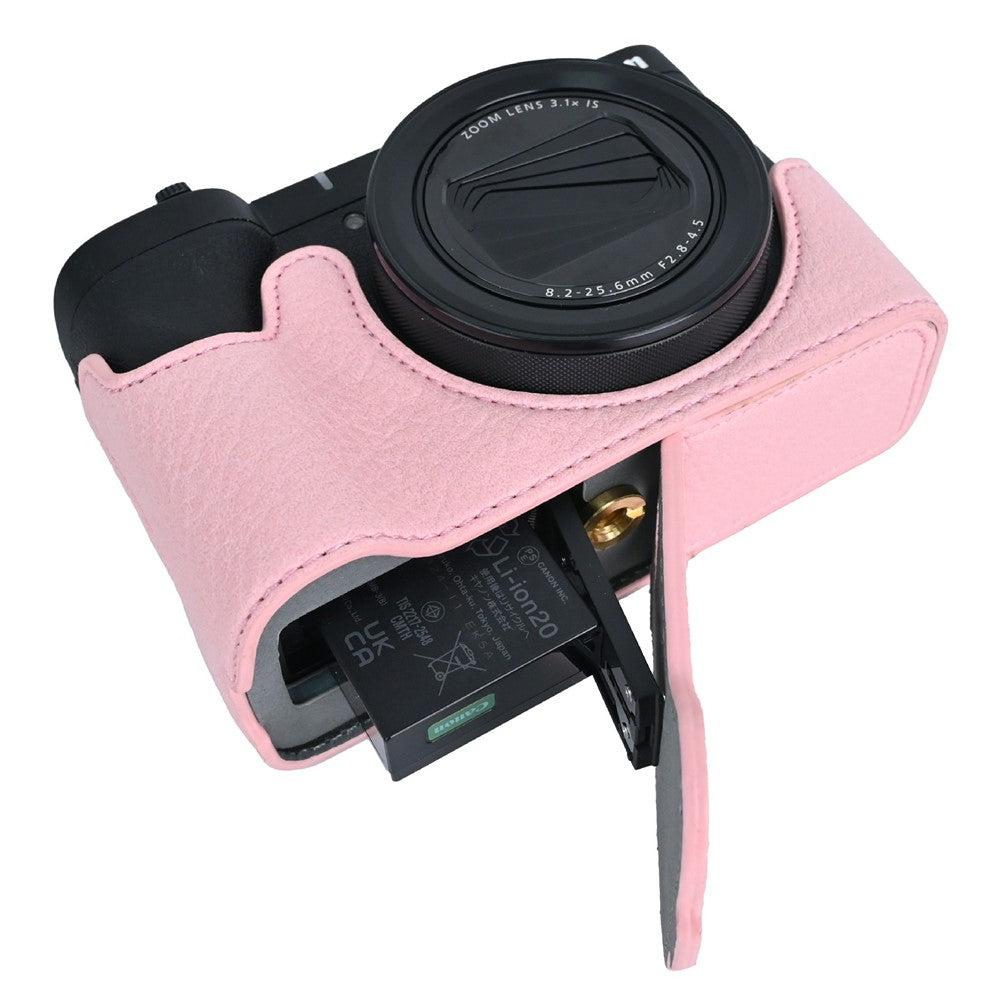 For Canon PowerShot V1 Camera Case with Battery Opening Litchi Texture PU Leather Protective Cover