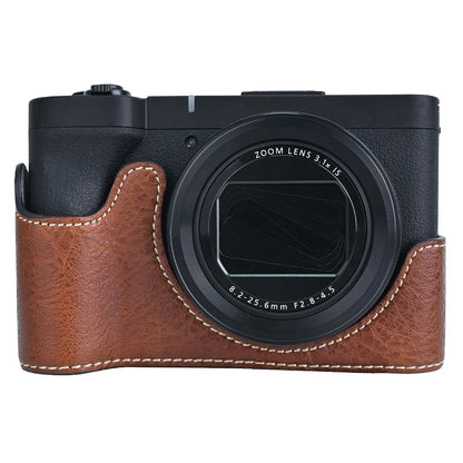 For Canon PowerShot V1 Camera Case with Battery Opening Litchi Texture PU Leather Protective Cover