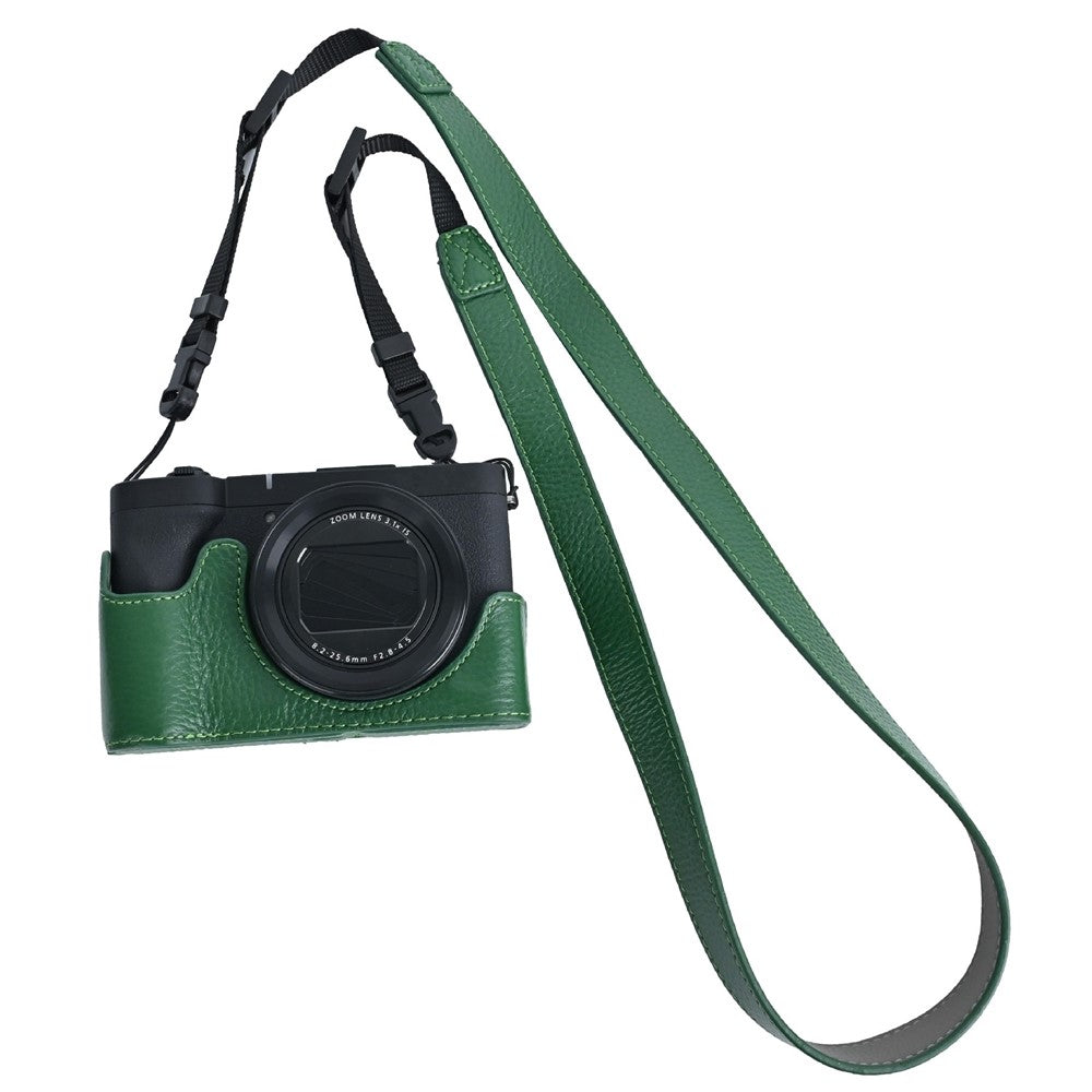 For Canon PowerShot V1 Camera Case Genuine Cow Leather Protective Cover with Shoulder Strap