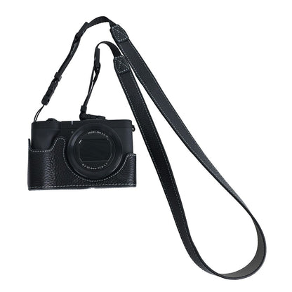 For Canon PowerShot V1 Camera Case Genuine Cow Leather Protective Cover with Shoulder Strap