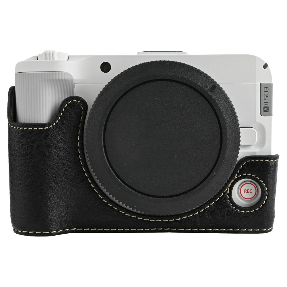 For Canon EOS R50 V Camera Case with Battery Opening Litchi Texture PU Leather Protective Cover