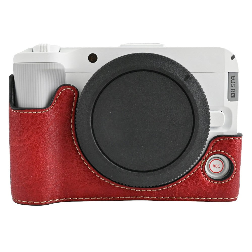 For Canon EOS R50 V Camera Case with Battery Opening Litchi Texture PU Leather Protective Cover
