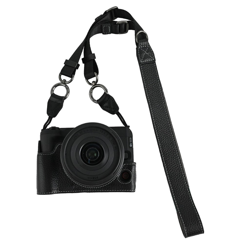 For Canon EOS R50 V Camera Case Genuine Cow Leather Protective Cover with Shoulder Strap