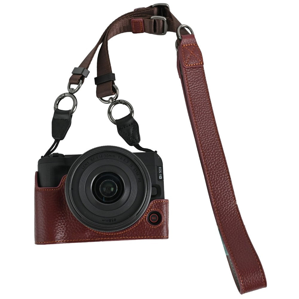 For Canon EOS R50 V Camera Case Genuine Cow Leather Protective Cover with Shoulder Strap