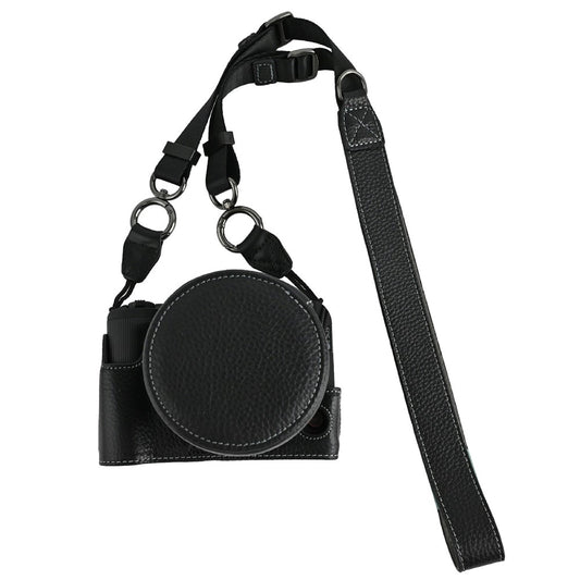For Canon EOS R50 V Camera Case Genuine Cow Leather Protective Cover with Shoulder Strap and Lens Cap
