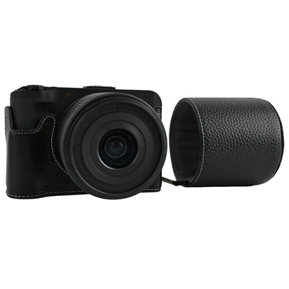 For Canon EOS R50 V Camera Case Genuine Cow Leather Protective Cover with Shoulder Strap and Lens Cap
