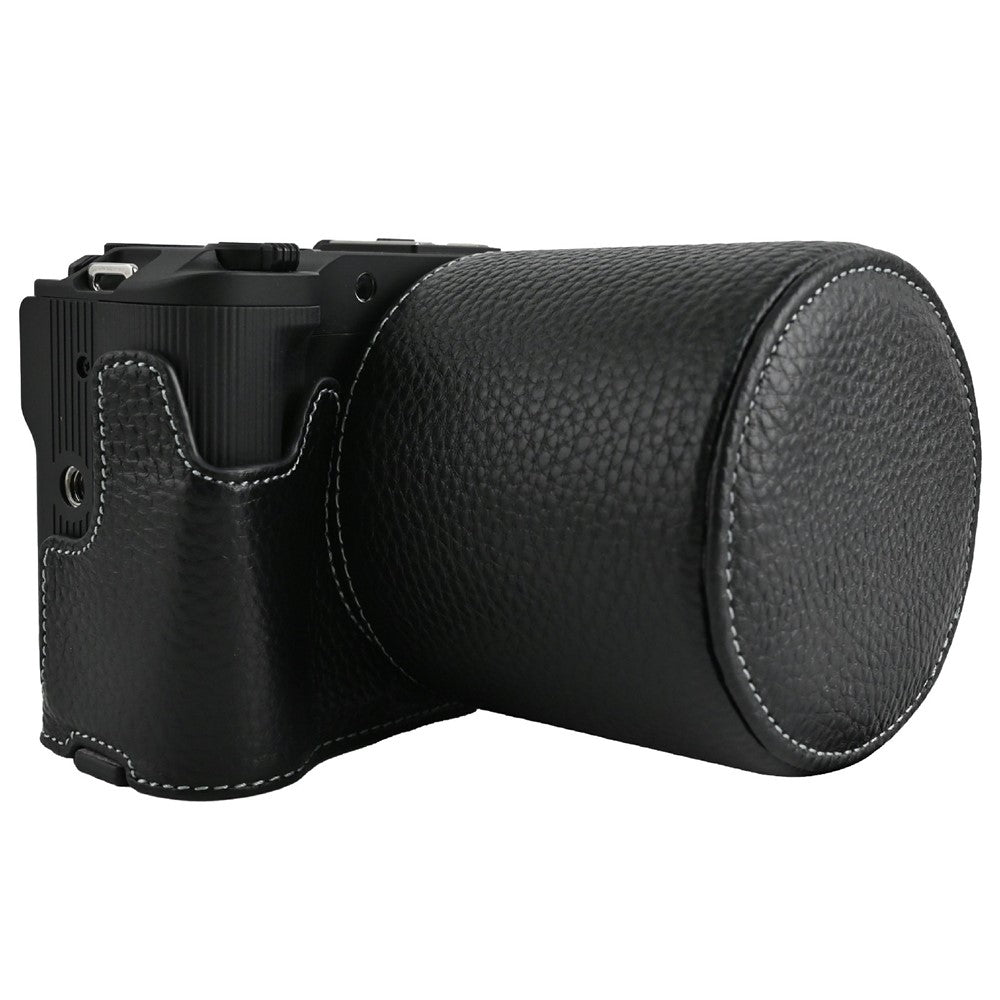 For Canon EOS R50 V Camera Case Genuine Cow Leather Protective Cover with Shoulder Strap and Lens Cap
